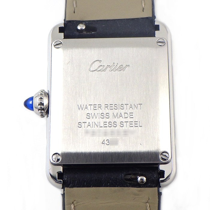 カルティエ Cartier 腕時計 タンク マスト SM WSTA0042 レクタンギュラー シルバー文字盤 ローマンインデックス SS ブラック 牛革ベルト クオーツアナログ 【箱・保付き】 【中古】