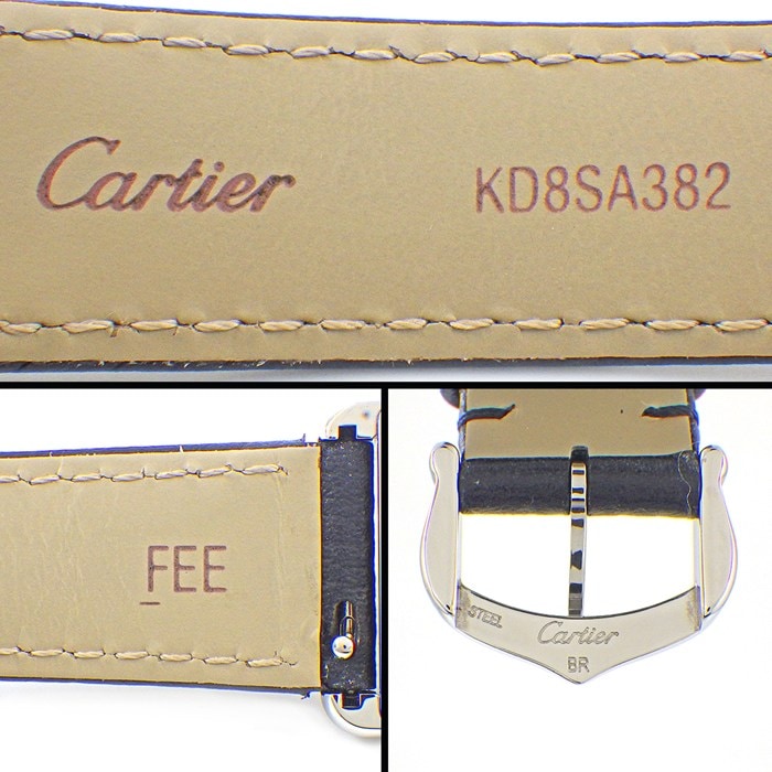 カルティエ Cartier 腕時計 タンク マスト SM WSTA0042 レクタンギュラー シルバー文字盤 ローマンインデックス SS ブラック 牛革ベルト クオーツアナログ 【箱・保付き】 【中古】