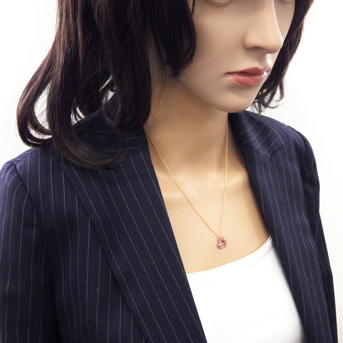 【ルビー ピンクサファイア】 ネックレス オープン ハートモチーフ パヴェ ルビー ピンクサファイア ダイヤモンド K18PG 【中古】