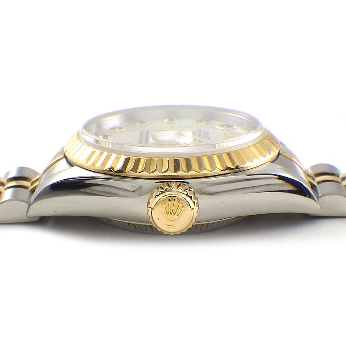 ロレックス Rolex 腕時計 デイトジャスト 79173NGR Y番 2002年製 ホワイトシェル文字盤 フルーテッドベゼル 10ポイント ルビーインデックス カレンダー 3針 ジュビリーブレス オイスタースチール SS K18YG 自動巻き 【中古】
