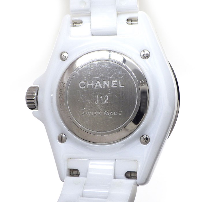 シャネル CHANEL 腕時計 J12 H5703 12ポイント ダイヤインデックス ホワイト文字盤 回転ベゼル SS ホワイト セラミック クオーツアナログ 【箱・保付き】 【中古】