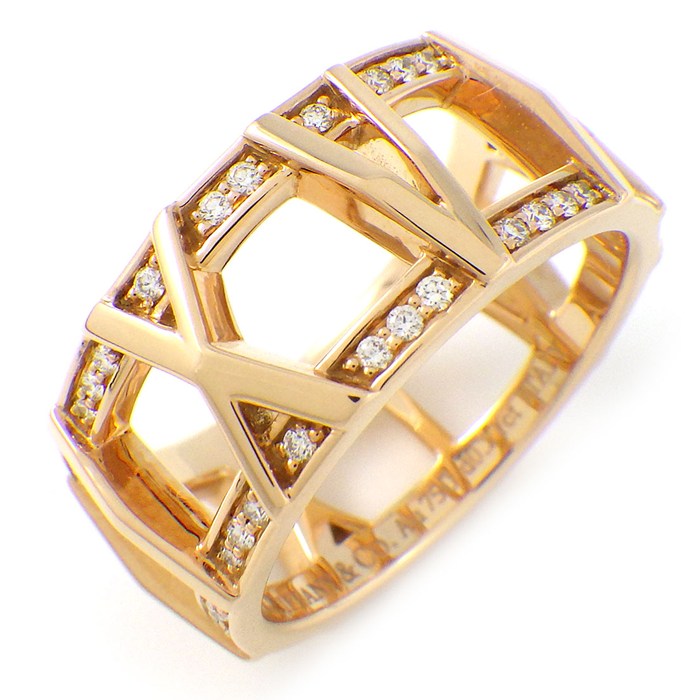 ティファニー Tiffany & Co. リング アトラス X オープン パヴェ ダイヤモンド 計0.21ct K18PG 11.5号 【中古】