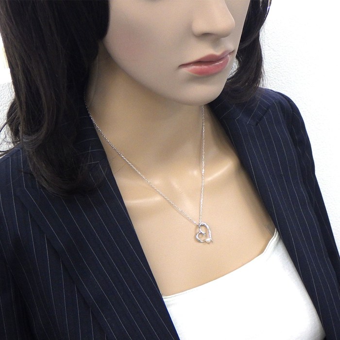  ミキモト MIKIMOTO ネックレス ハート 1ポイント パール 4.5mm珠 K18WG 【中古】