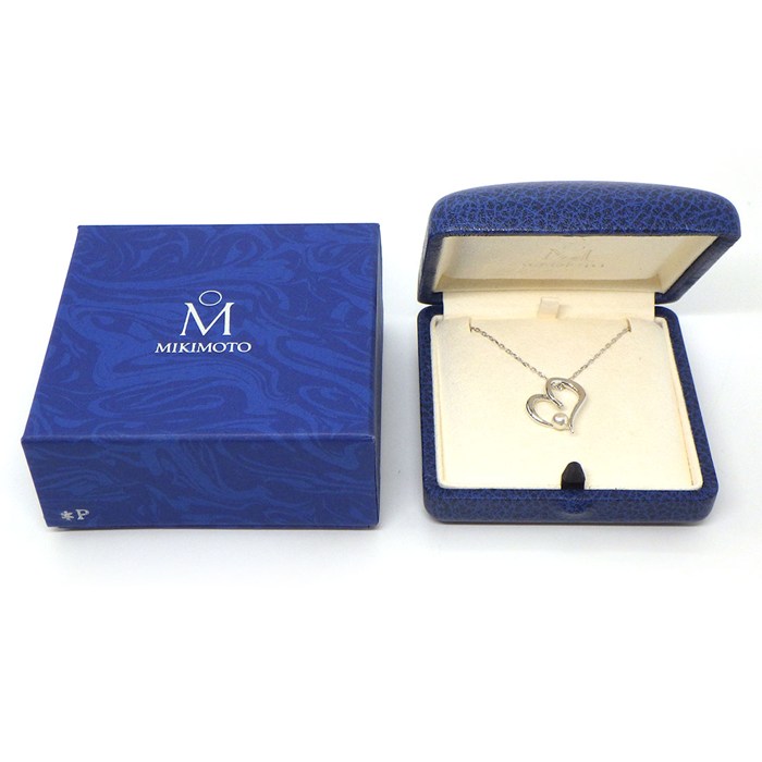  ミキモト MIKIMOTO ネックレス ハート 1ポイント パール 4.5mm珠 K18WG 【中古】