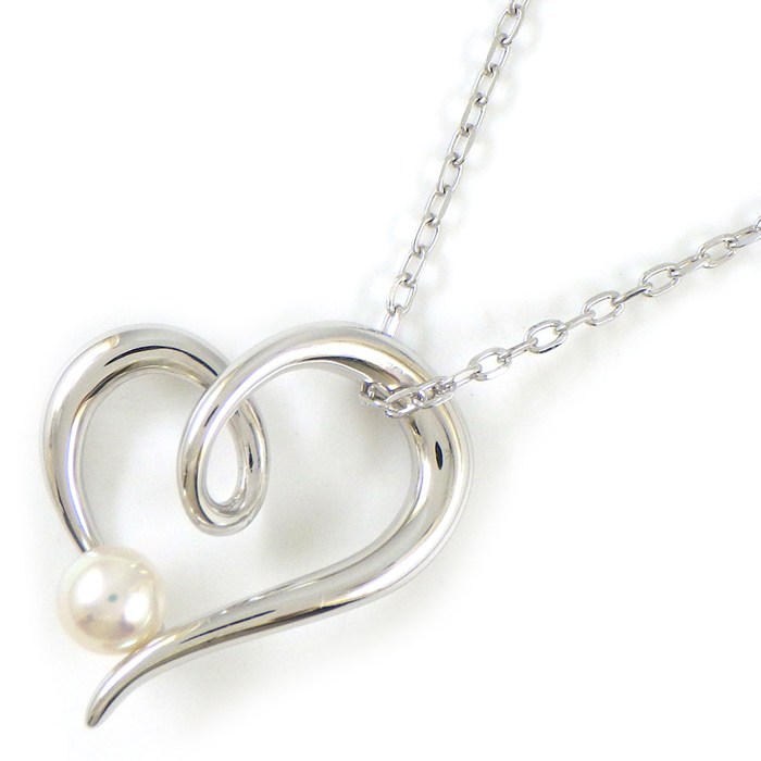  ミキモト MIKIMOTO ネックレス ハート 1ポイント パール 4.5mm珠 K18WG 【中古】