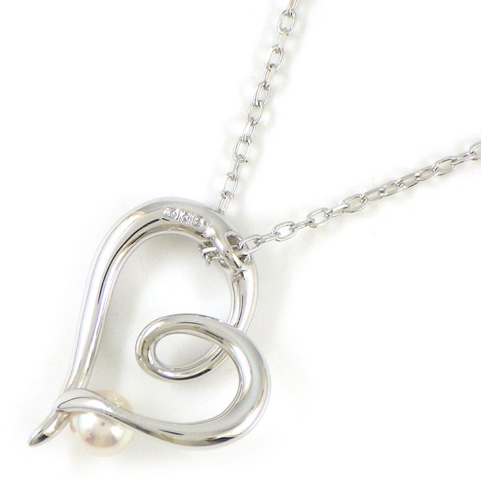  ミキモト MIKIMOTO ネックレス ハート 1ポイント パール 4.5mm珠 K18WG 【中古】