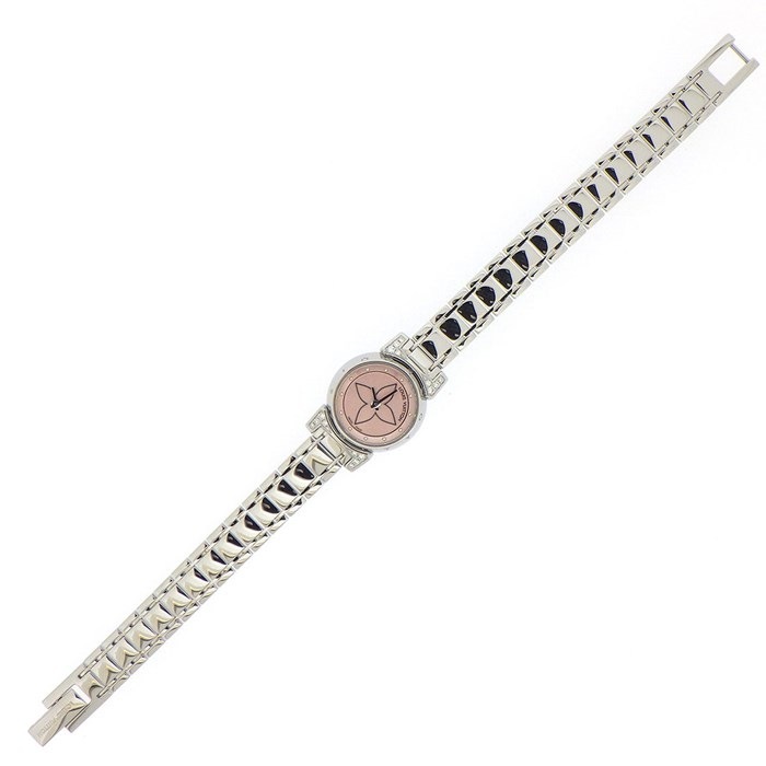 ルイ・ヴィトン LOUIS VUITTON 腕時計 タンブール ビジュ Q151PO 16ポイント ダイヤモンドラグ モノグラム スター ピンク サンレイ文字盤 SS クオーツアナログ 【箱・保付き】 【中古】