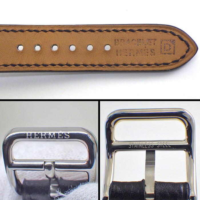 エルメス HERMES 腕時計 Hウォッチ HH1.210 スクエア コーラル ピンク ギョーシェ文字盤 SS ブラック ヴォー・エプソン レザーベルト クオーツアナログ 【箱・保付き】 【中古】