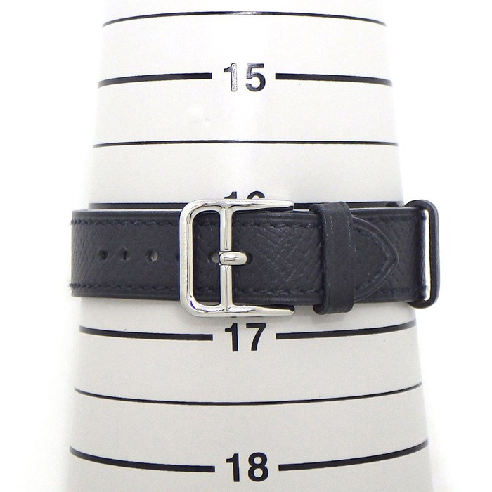 エルメス HERMES 腕時計 Hウォッチ HH1.210 スクエア コーラル ピンク ギョーシェ文字盤 SS ブラック ヴォー・エプソン レザーベルト クオーツアナログ 【箱・保付き】 【中古】