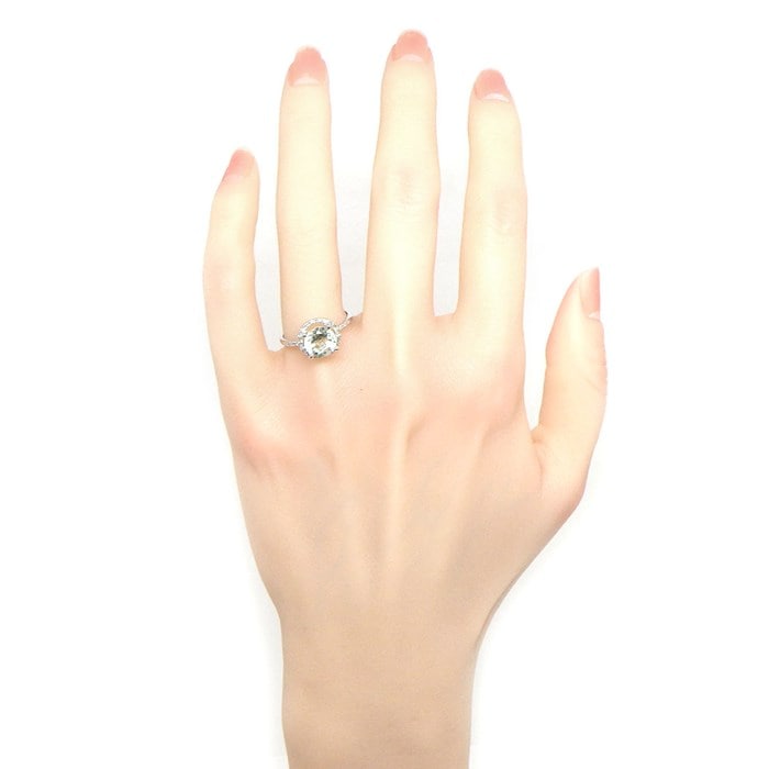 モーブッサン MAUBOUSSIN リング ソレイユ エテ RI1104WGGAMDI 1ポイント グリーン アメジスト サークル パヴェ ダイヤモンド K18WG 15.5号 【箱・保付き】 【中古】