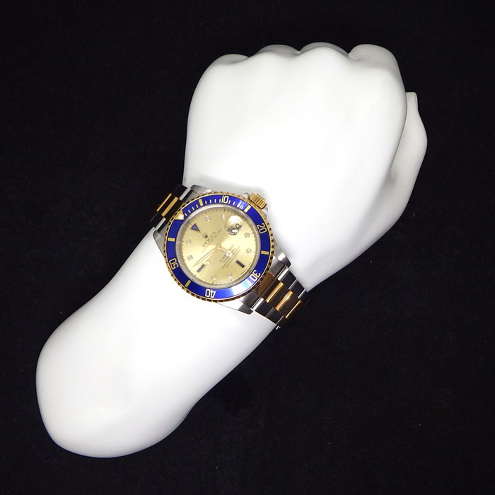 ロレックス Rolex 腕時計 サブマリーナー デイト 16613SG U番 1997年製 ダイヤモンド/サファイアインデックス サンレイ シャンパンカラー文字盤 ブルー回転ベゼル K18YG SS 自動巻き 【箱・保付き】 【中古】