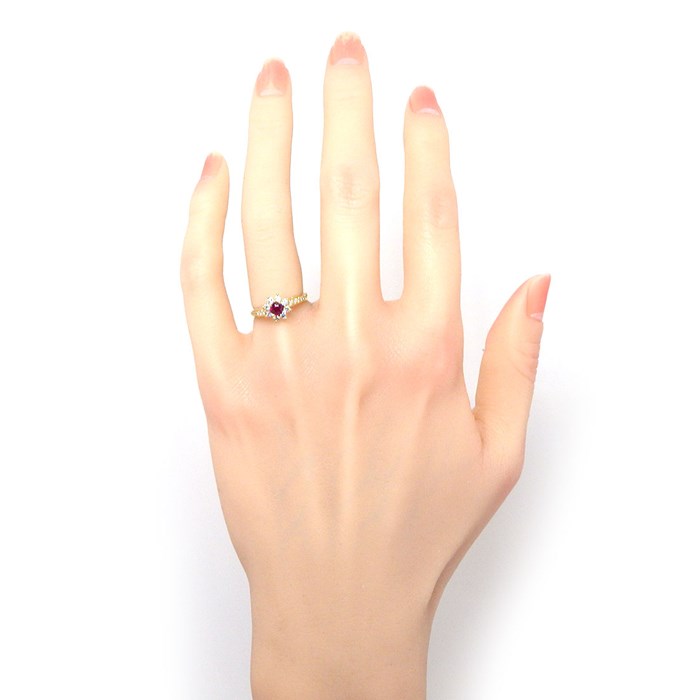 ティファニー Tiffany & Co. リング フローラ 1ポイント ルビー ハーフサークル ダイヤモンド K18YG 7号 【中古】