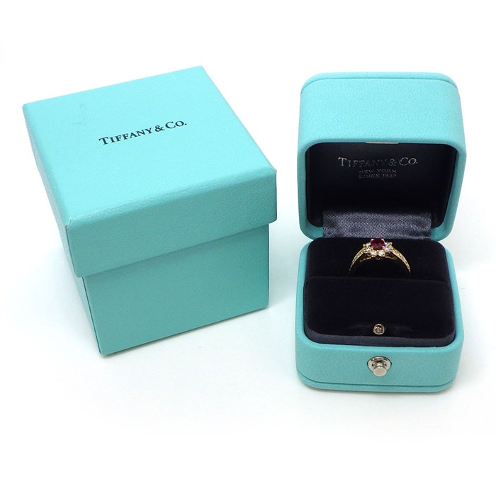 ティファニー Tiffany & Co. リング フローラ 1ポイント ルビー ハーフサークル ダイヤモンド K18YG 7号 【中古】