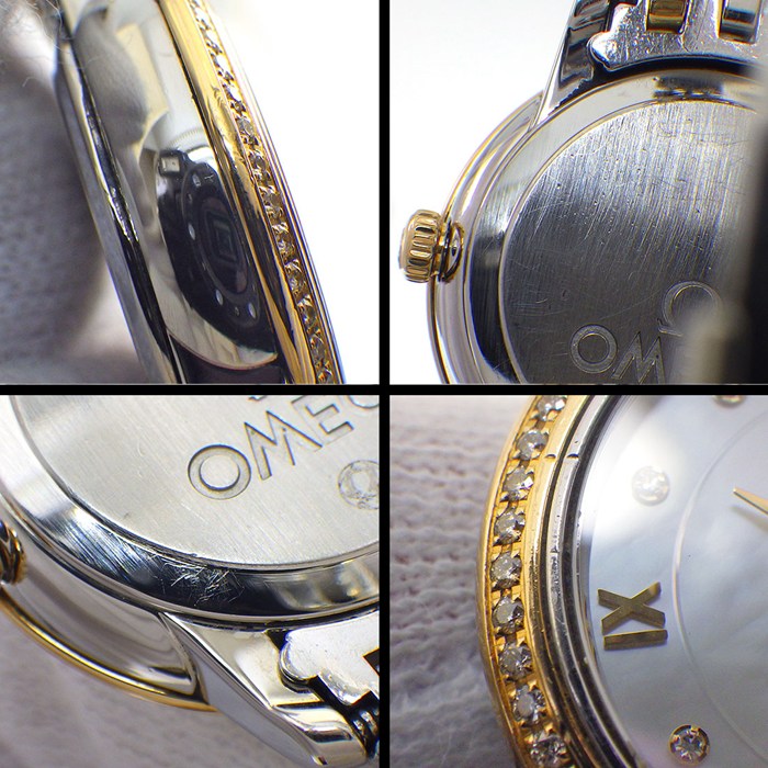 オメガ OMEGA 腕時計 デ・ヴィル プレステージ 424.25.24.60.55.001 ダイヤベゼル/インデックス ホワイトシェル文字盤 ローマンインデックス K18YG SS クオーツアナログ 【中古】