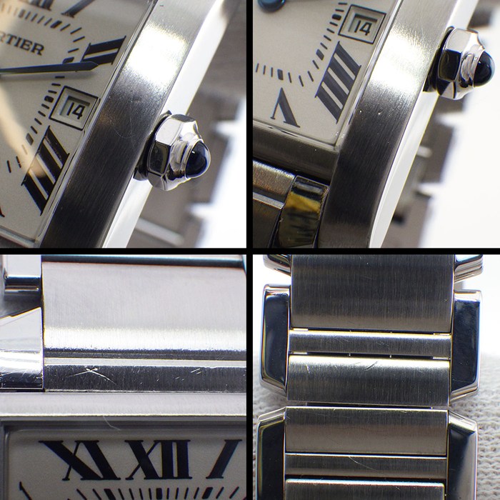 カルティエ Cartier 腕時計 タンクフランセーズMM W51011Q3 スクエア シルバー文字盤 ローマンインデックス デイト SS クオーツアナログ 【中古】