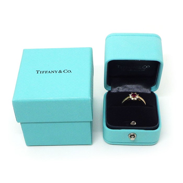 ティファニー Tiffany & Co. リング フローラ 1ポイント ルビー ハーフサークル ダイヤモンド K18YG 13号 【中古】