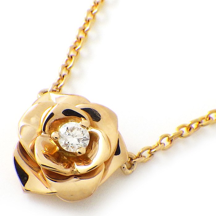 ピアジェ PIAGET ネックレス ローズ 薔薇 フラワー 花 モチーフ 1ポイント ダイヤモンド K18PG 【中古】