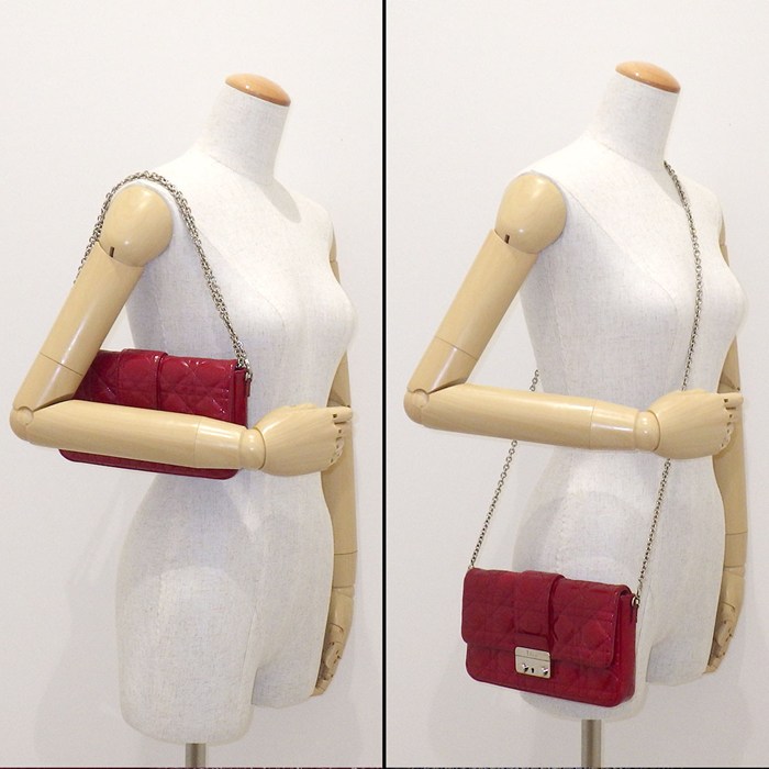 ディオール Dior ショルダーバッグ/クラッチバッグ ミスディオール ニューロック レッド パテントレザー シルバー金具 【中古】