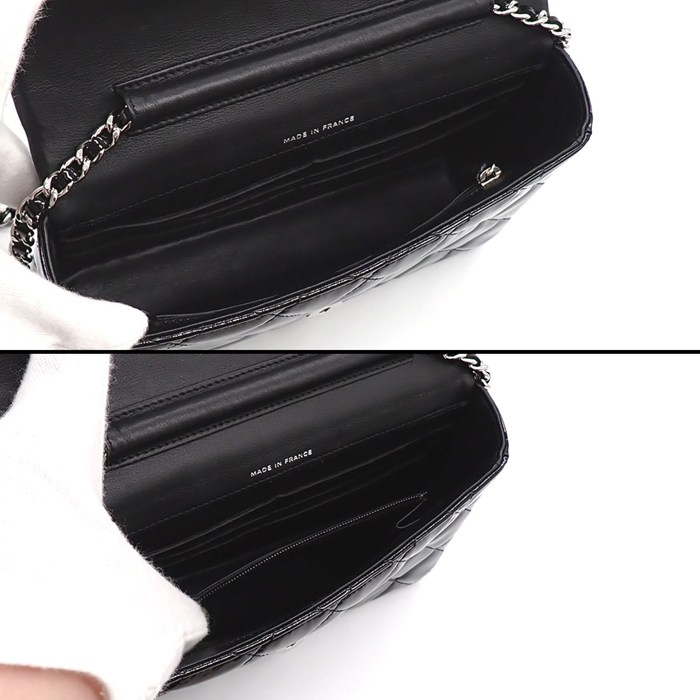 シャネル CHANEL ショルダーバッグ ブリリアント マトラッセ  チェーンウォレット A48692 ブラック パテントレザー シルバー金具 【中古】