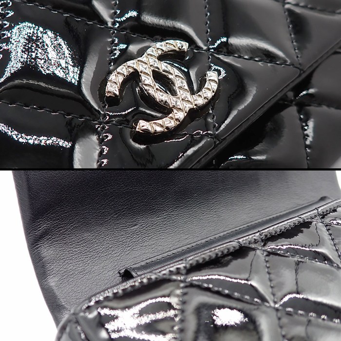 シャネル CHANEL ショルダーバッグ ブリリアント マトラッセ  チェーンウォレット A48692 ブラック パテントレザー シルバー金具 【中古】