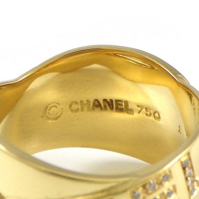 シャネル CHANEL リング ボルディック シグネチャー ワイド リボン ロゴ パヴェ ダイヤモンド K18YG 15.5号 / #15 【中古】