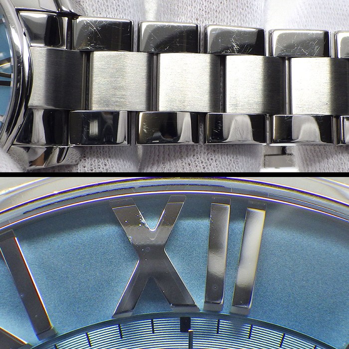 ティファニー Tiffany & Co. 腕時計 アトラスドーム 60656568 ブルー ギョーシェ文字盤 ローマンインデックス デイト クロノグラフ スモールセコンド SS クオーツアナログ 【中古】
