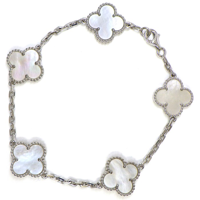 ヴァンクリーフ＆アーペル Van Cleef & Arpels ブレスレット ヴィンテージ アルハンブラ 5モチーフ VCARF48400 ホワイト シェル 白 K18WG 【中古】