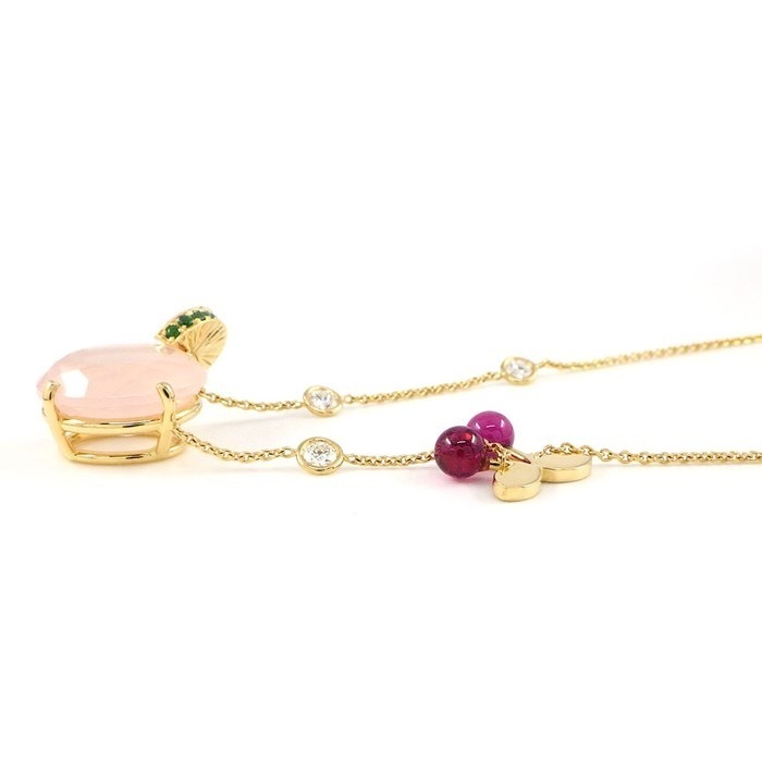 ピアジェ PIAGET ネックレス カクテル モチーフ レア ライム チェリー フルーツ 1ポイント オーバルカット ローズクォーツ 23ポイント グリーン ガーネット 2ポイント ピンク トルマリン 3ポイント ダイヤモンド K18YG 【中古】