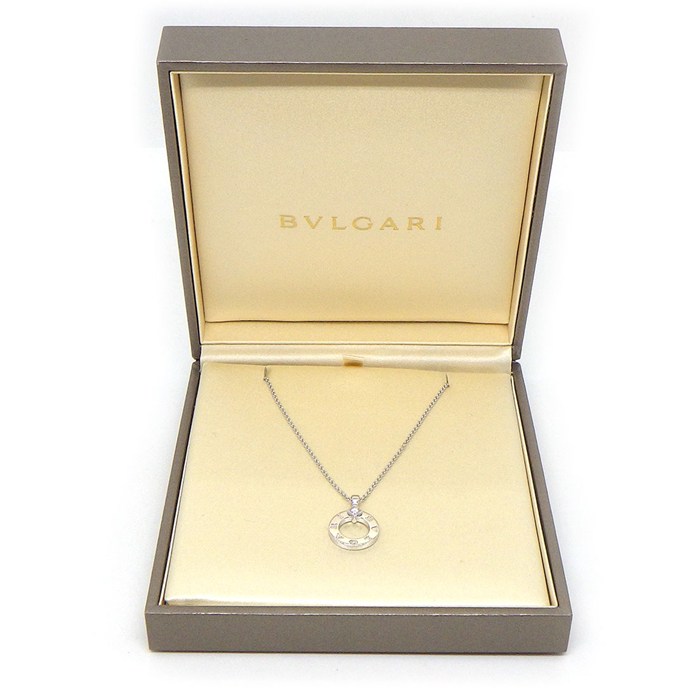 ブルガリ BVLGARI ネックレス ブルガリブルガリ 361076 ラウンドサークル ロゴ 1ポイント スクエアカット ダイヤモンド 0.09ct K18WG 【中古】