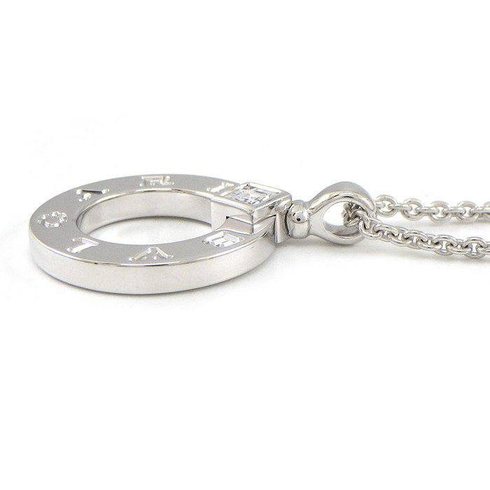 ブルガリ BVLGARI ネックレス ブルガリブルガリ 361076 ラウンドサークル ロゴ 1ポイント スクエアカット ダイヤモンド 0.09ct K18WG 【中古】