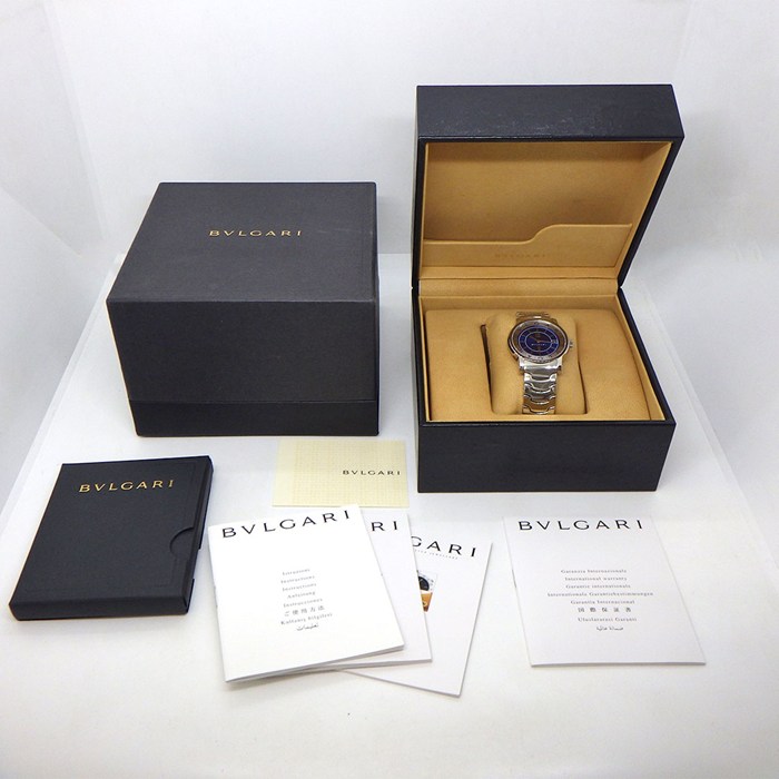 ブルガリ BVLGARI 腕時計 ソロテンポ ST35S デイト サンレイ ブルー文字盤 SS クオーツアナログ 【箱・保付き】 【中古】