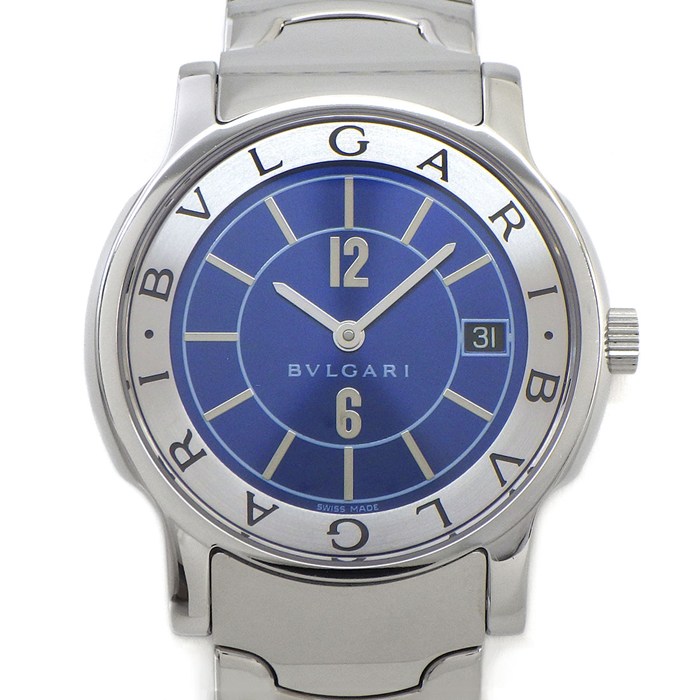ブルガリ BVLGARI 腕時計 ソロテンポ ST35S デイト サンレイ ブルー文字盤 SS クオーツアナログ 【箱・保付き】 【中古】