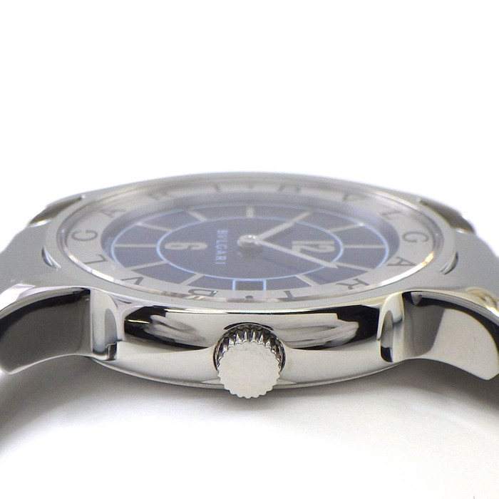 ブルガリ BVLGARI 腕時計 ソロテンポ ST35S デイト サンレイ ブルー文字盤 SS クオーツアナログ 【箱・保付き】 【中古】