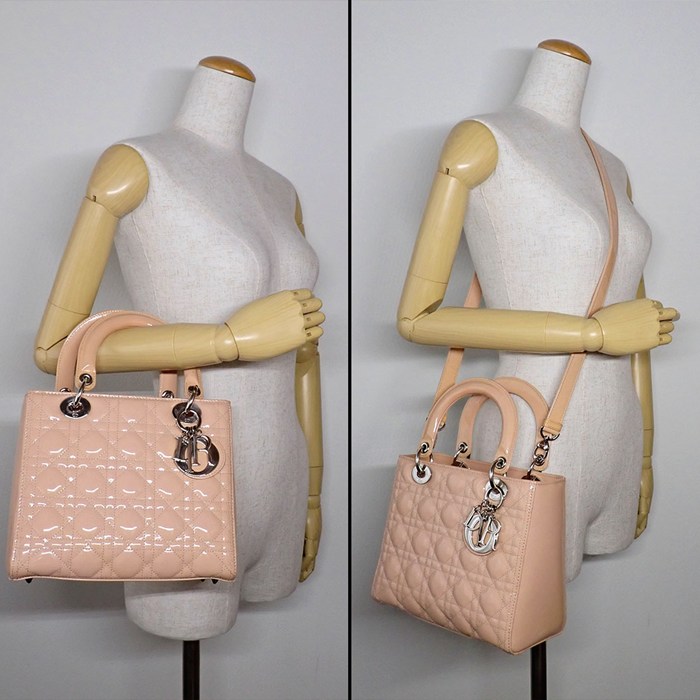 ディオール Dior ハンドバッグ/ショルダーバッグ レディディオール ミディアム ピンクベージュ パテントカーフスキン 【中古】