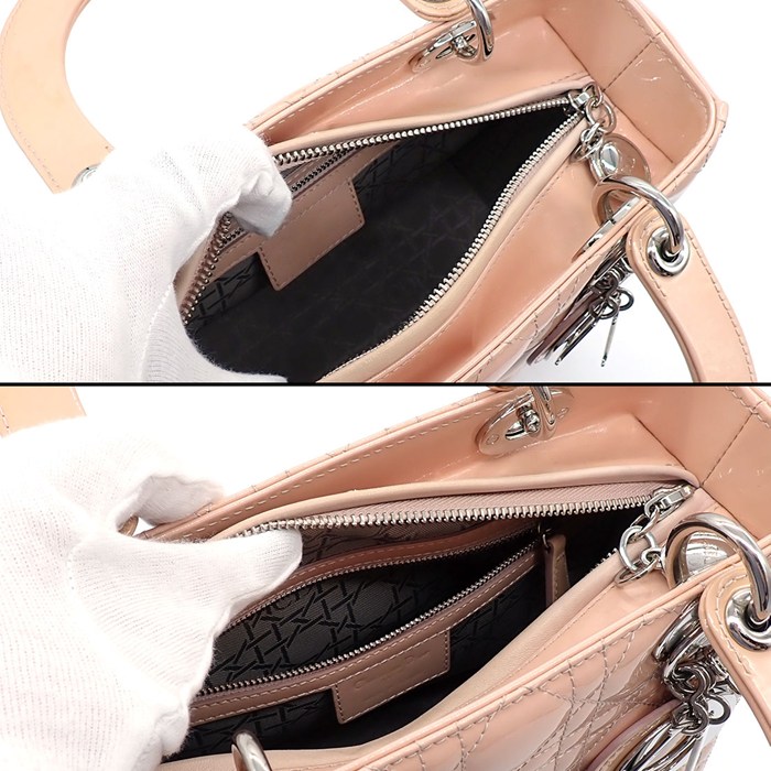ディオール Dior ハンドバッグ/ショルダーバッグ レディディオール ミディアム ピンクベージュ パテントカーフスキン 【中古】