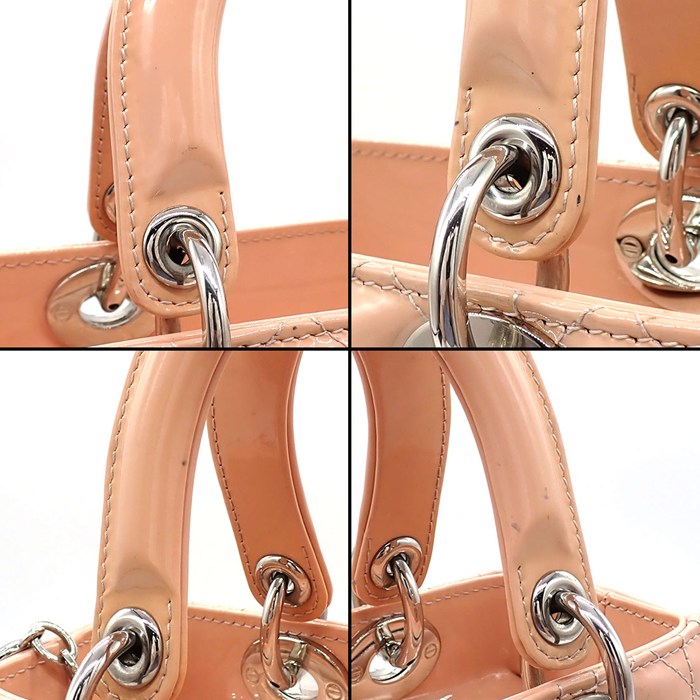 ディオール Dior ハンドバッグ/ショルダーバッグ レディディオール ミディアム ピンクベージュ パテントカーフスキン 【中古】