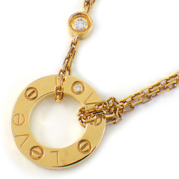 カルティエ Cartier ネックレス ラブサークル B7219500 2ポイント ダイヤモンド 計0.03ct K18YG 【中古】