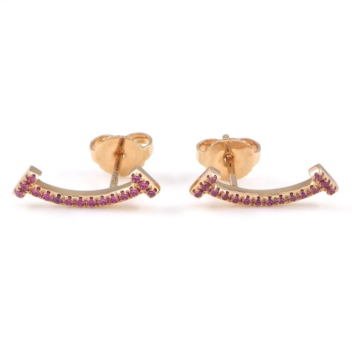 ティファニー Tiffany & Co. ピアス Tスマイル 73515130 ピンクサファイア 計0.16ct K18PG 【中古】