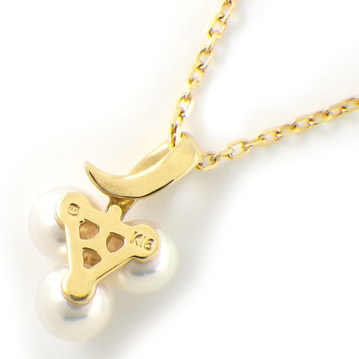ミキモト MIKIMOTO ネックレス 3ポイント パール 5.0mm珠 ダイヤモンド K18YG 【中古】