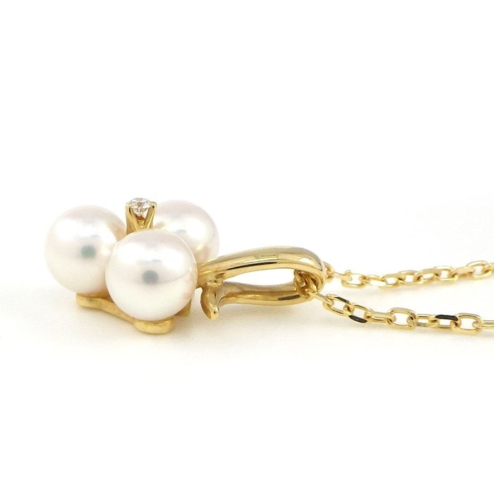 ミキモト MIKIMOTO ネックレス 3ポイント パール 5.0mm珠 ダイヤモンド K18YG 【中古】