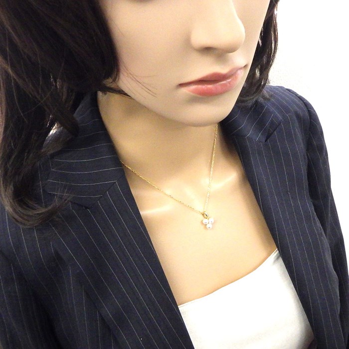 ミキモト MIKIMOTO ネックレス 3ポイント パール 5.0mm珠 ダイヤモンド K18YG 【中古】