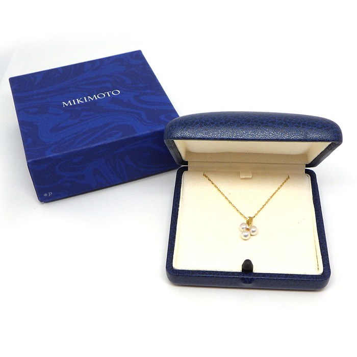 ミキモト MIKIMOTO ネックレス 3ポイント パール 5.0mm珠 ダイヤモンド K18YG 【中古】
