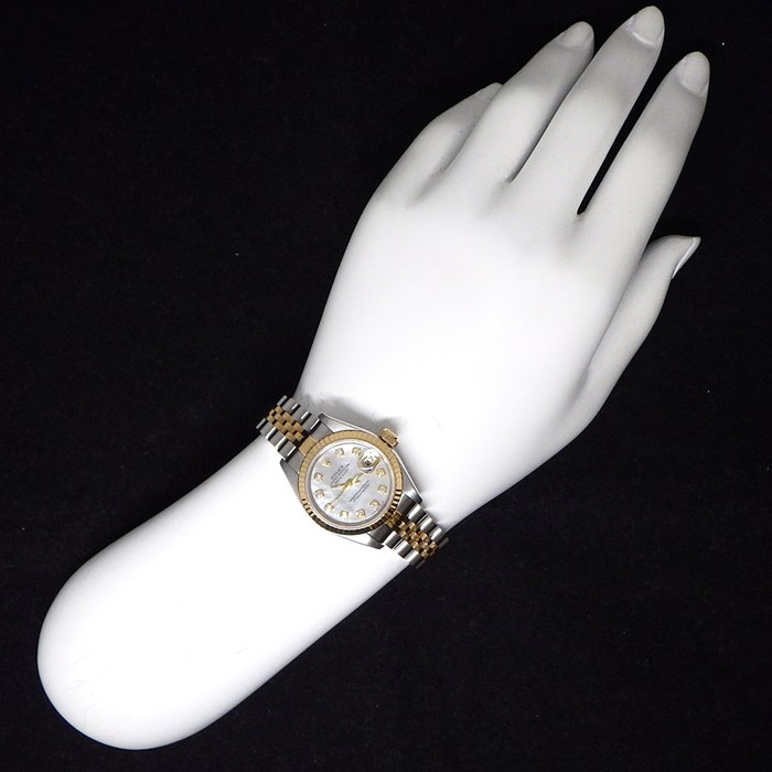ロレックス Rolex 腕時計 デイトジャスト 79173NG K番 2001年 10ポイント ダイヤインデックス ホワイトシェル文字盤 デイト K18YG SS 自動巻き 【箱・保付き】 【中古】