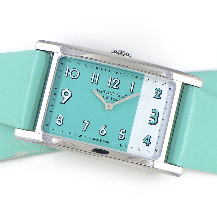 ティファニー Tiffany & Co. 腕時計 イーストウエスト 63520071 レクタンギュラー バイカラー ティファニーブルー/ホワイト文字盤 SS ティファニーブルー ロング ダブル レザーベルト クオーツアナログ 【中古】