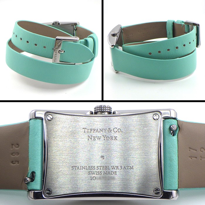 ティファニー Tiffany & Co. 腕時計 イーストウエスト 63520071 レクタンギュラー バイカラー ティファニーブルー/ホワイト文字盤 SS ティファニーブルー ロング ダブル レザーベルト クオーツアナログ 【中古】