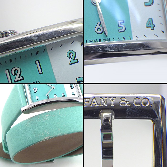 ティファニー Tiffany & Co. 腕時計 イーストウエスト 63520071 レクタンギュラー バイカラー ティファニーブルー/ホワイト文字盤 SS ティファニーブルー ロング ダブル レザーベルト クオーツアナログ 【中古】