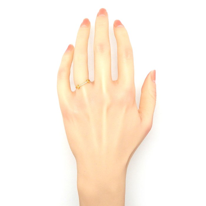 アーカー AHKAH リング ウィング エンジェル バー 9ポイント ダイヤモンド 0.03ct K18YG 7号 【中古】