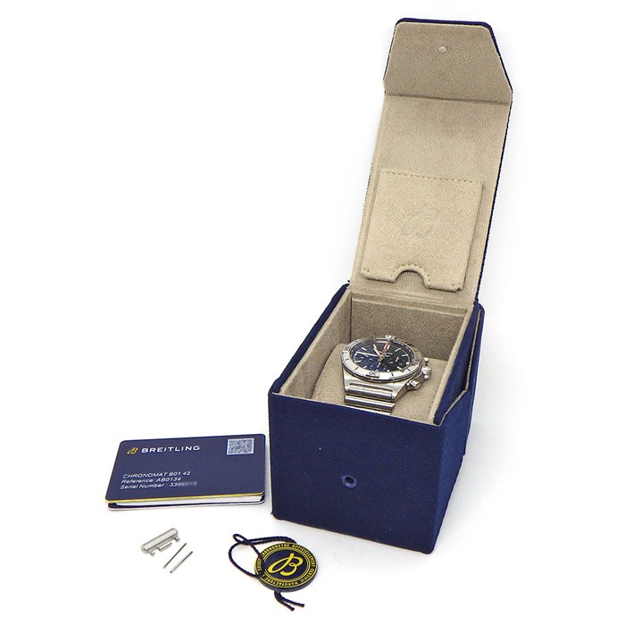 ブライトリング Breitling 腕時計 クロノマット B01 42 ベントレー AB0134/AB01343A1L1A1 デイト カレンダー クロノグラフ 夜光針/インデックス スモールセコンド 裏スケ 回転式ベゼル グリーン サンレイ文字盤 SS 自動巻き 【箱・保付き】 【中古】