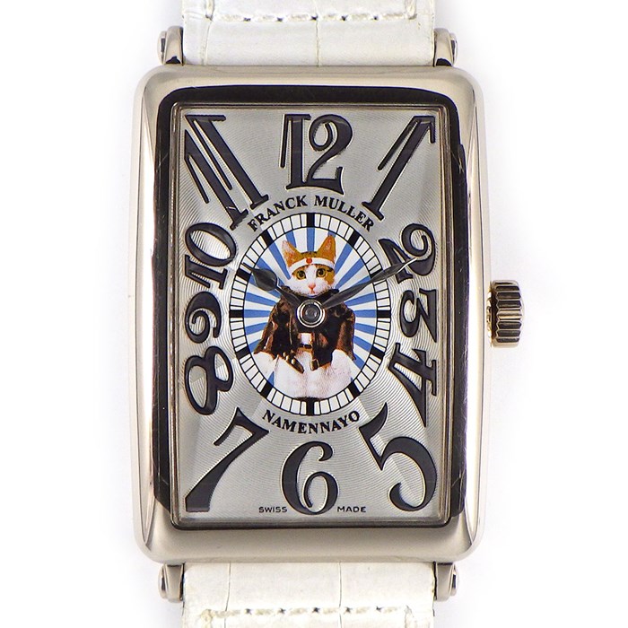 【フランクミュラー FRANCK MULLER】腕時計 ロングアイランド NAMENNAYO なめ猫30周年記念モデル 15本限定 1000SCRELNAME シルバーギョーシェ文字盤 激レア コレクターズアイテム K18WG クロコ革 自動巻き 【箱・保付き】 