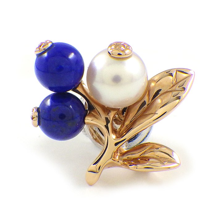 ミキモト MIKIMOTO ブローチ/ペンダントトップ ブルーベリー モチーフ 2009年 クリスマス X'mas 限定モデル チャリティー 2ポイント ラピスラズリ 1ポイント パール 6.6mm珠 K18PG 【中古】